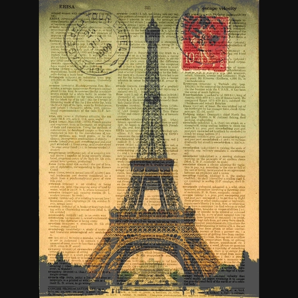Paris Eiffel Tower Vintage Dictionary Art Print